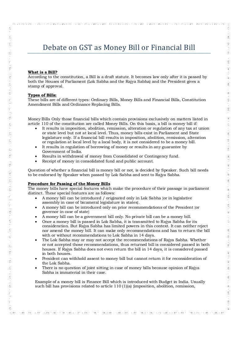 which article of the constitution deals with money bills